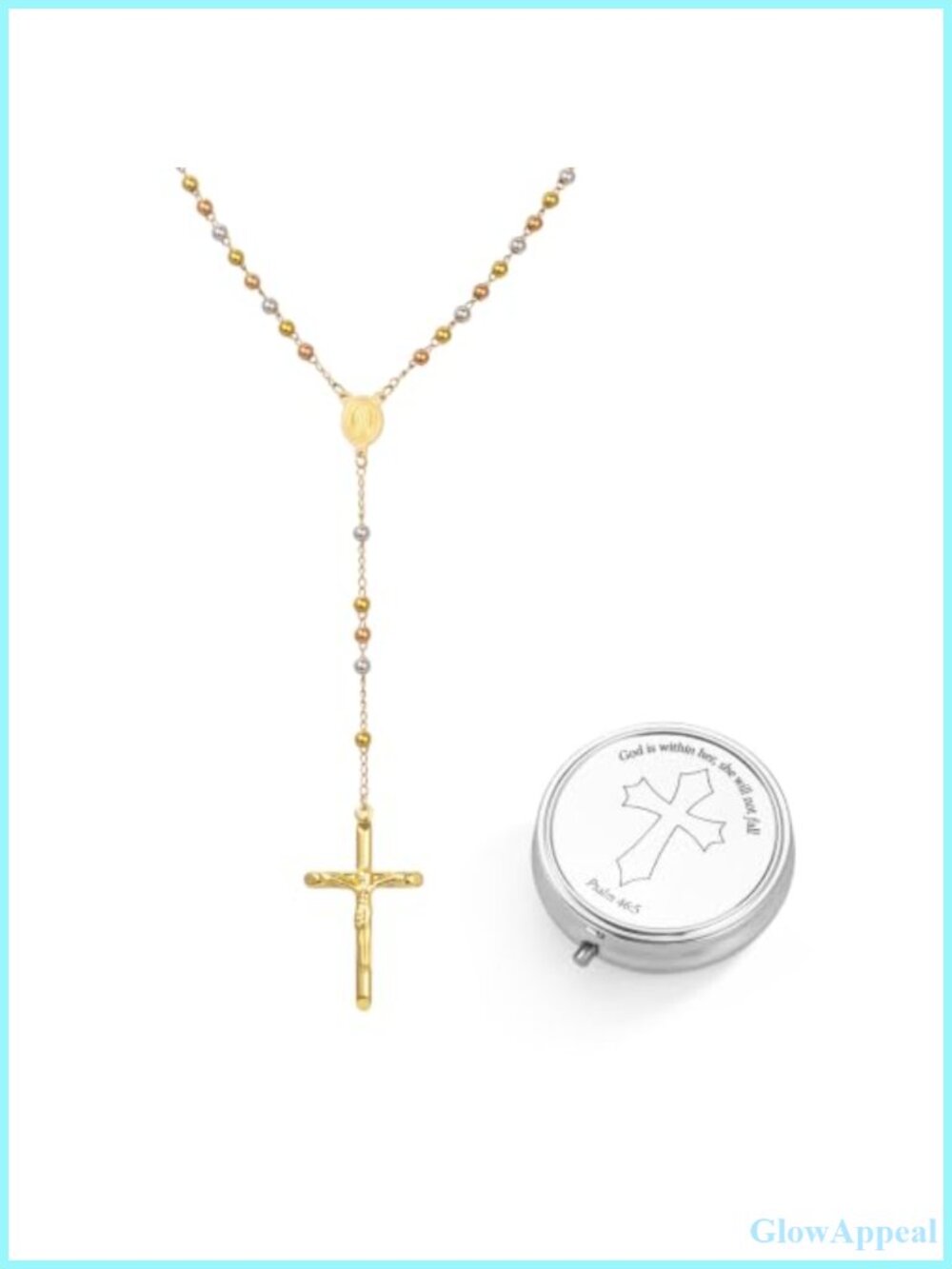 Gold Plated Rosary Necklace Virgin Mary Cross Bead Necklace